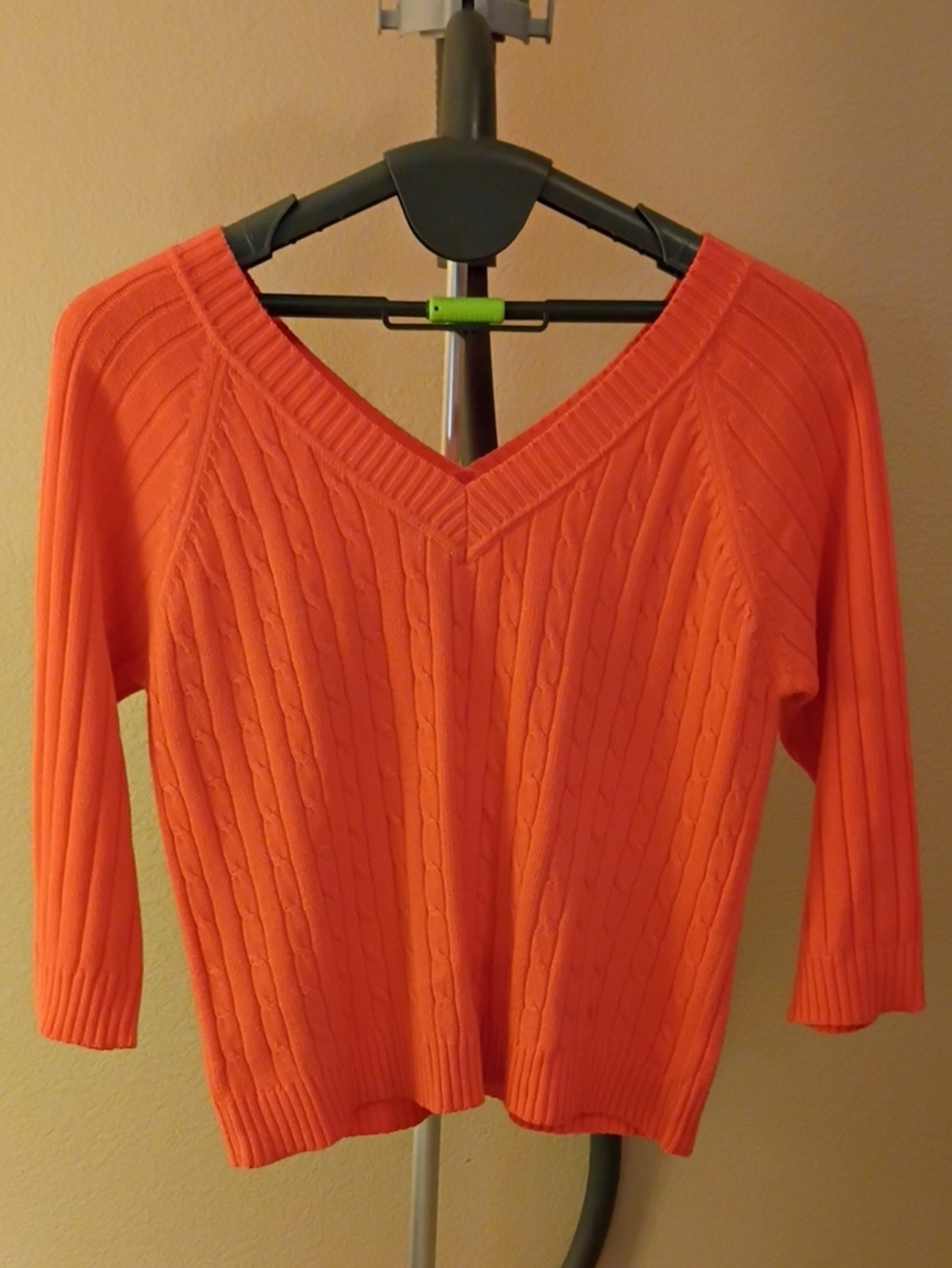 Faded Glory Orange V-Neck Cable Knit Sweater SIZE L 12/14